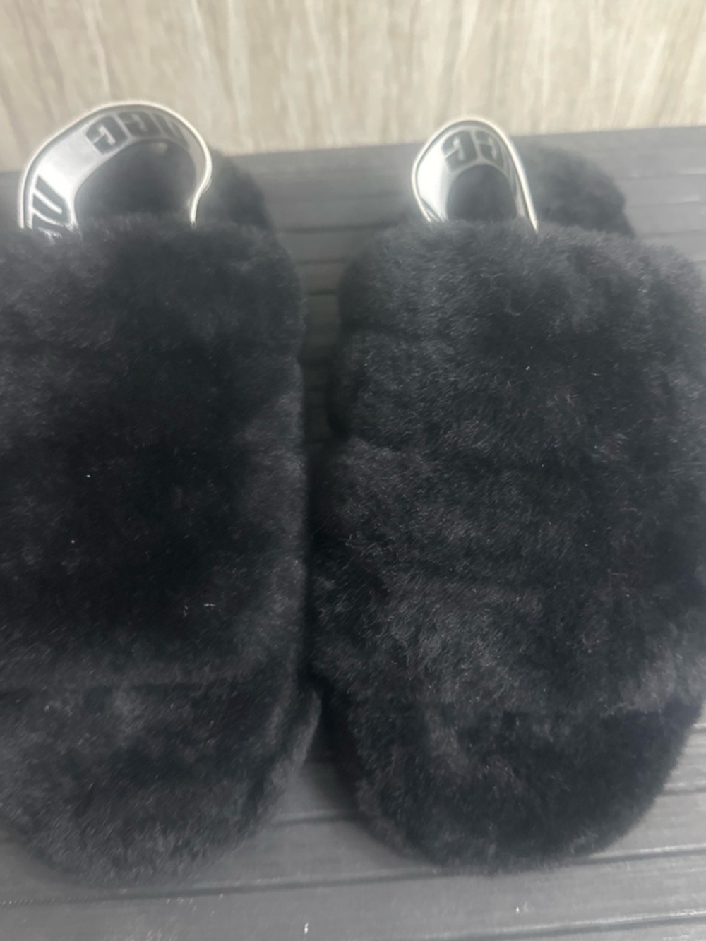UGG Kids Faux Fur Slip-On Slides in Black